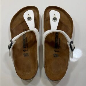 Birkenstock Thong Sandal w/ Buckle Strap, White and Brown Women's Sandals